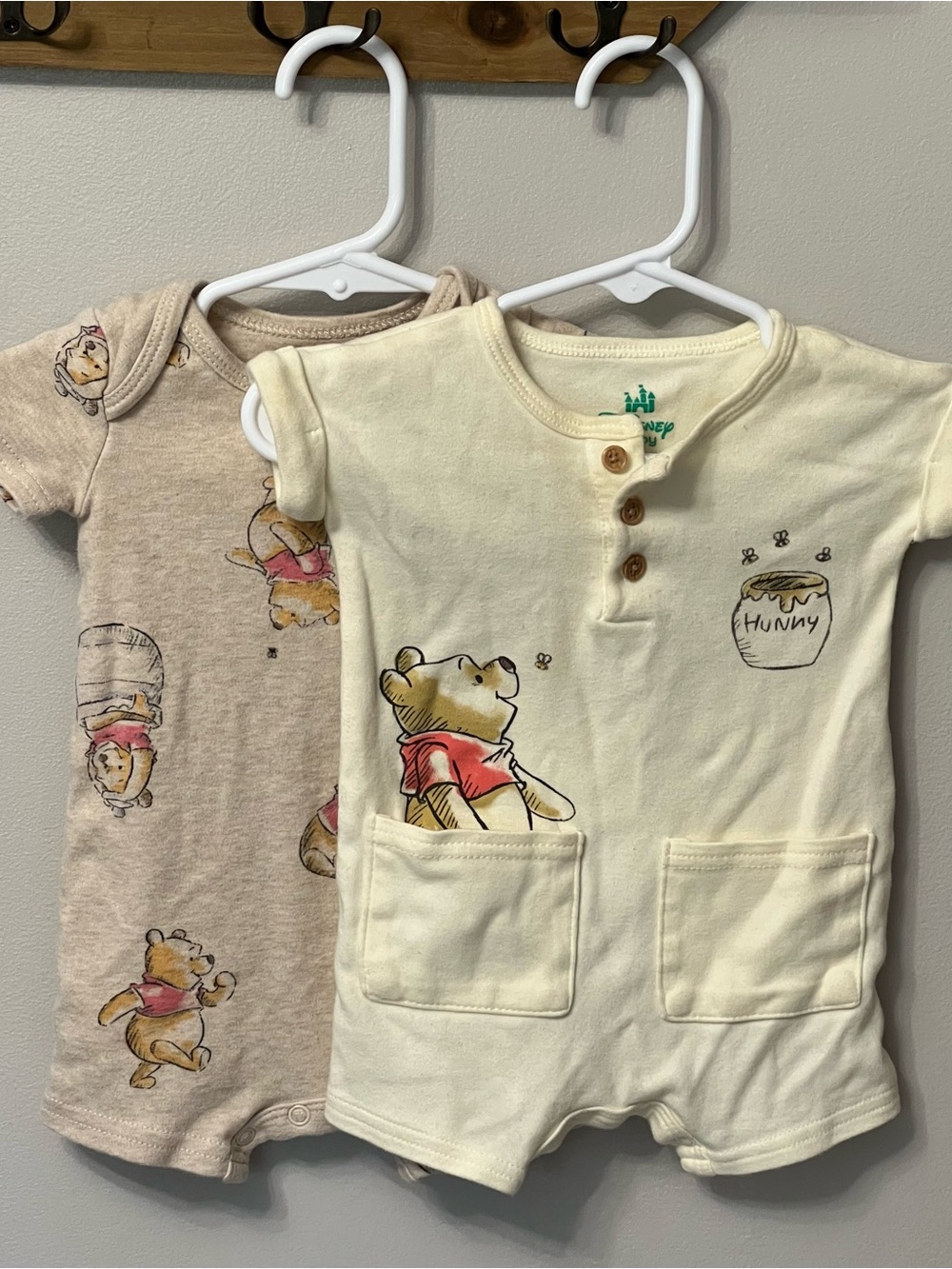 Disney Baby Winnie the Pooh Cream Short-Sleeve Baby Romper - 2-Pack